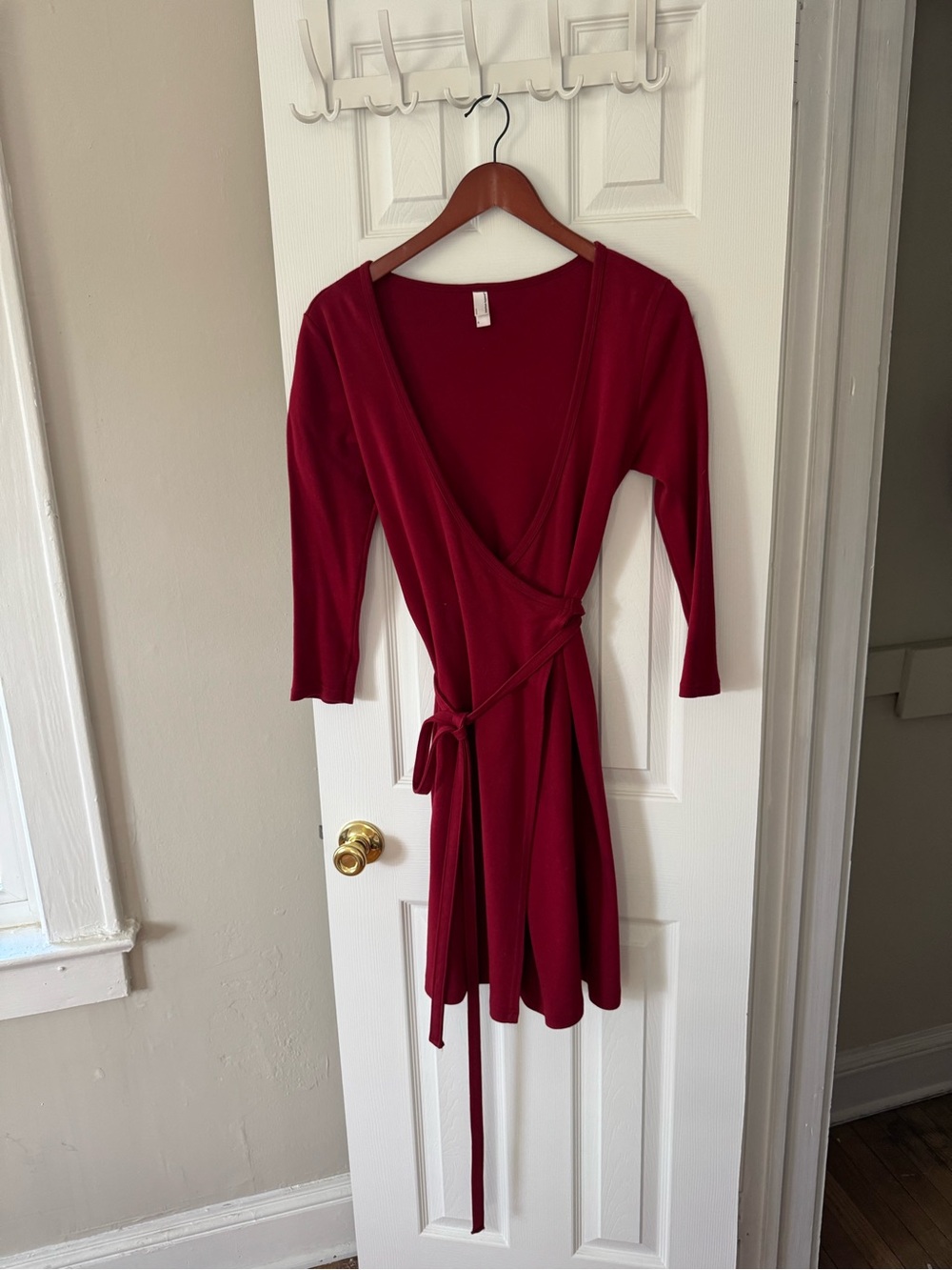 American Apparel Deep Red Wrap Dress with Tie Waist